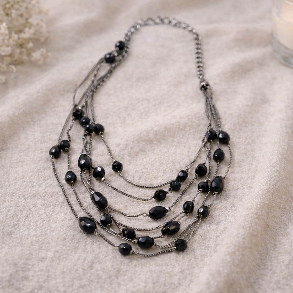 Boutique Black Beaded 5 Strand Necklace - Picture 1 of 7